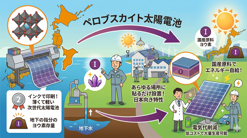 ペロブスカイト太陽電池の図解