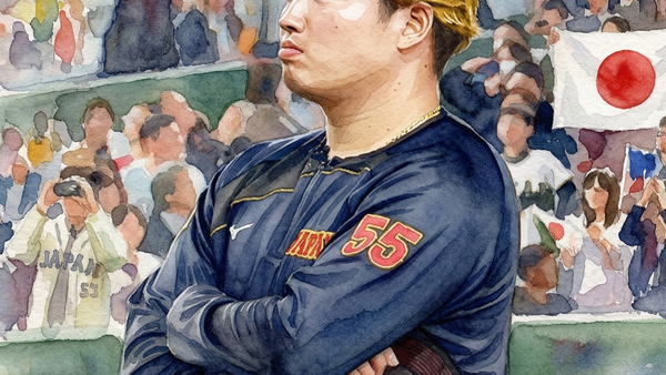 侍ジャパンの天覧試合で腕組みガムをする村上宗隆選手