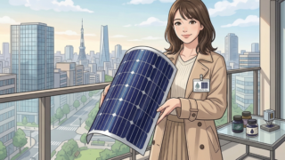 ペロブスカイト太陽電池を持ってる女性